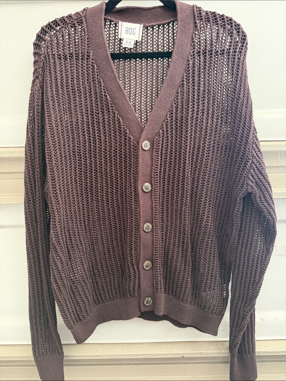 BDG Open-Knit Button Cardigan in Mauve